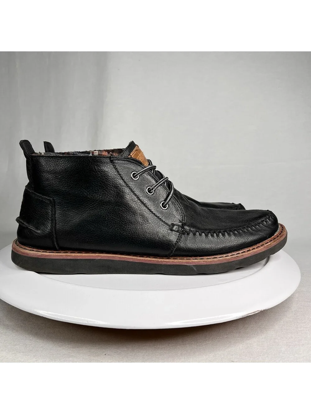 Toms Plaid Lined Men’s Leather Ankle Boots Size 13